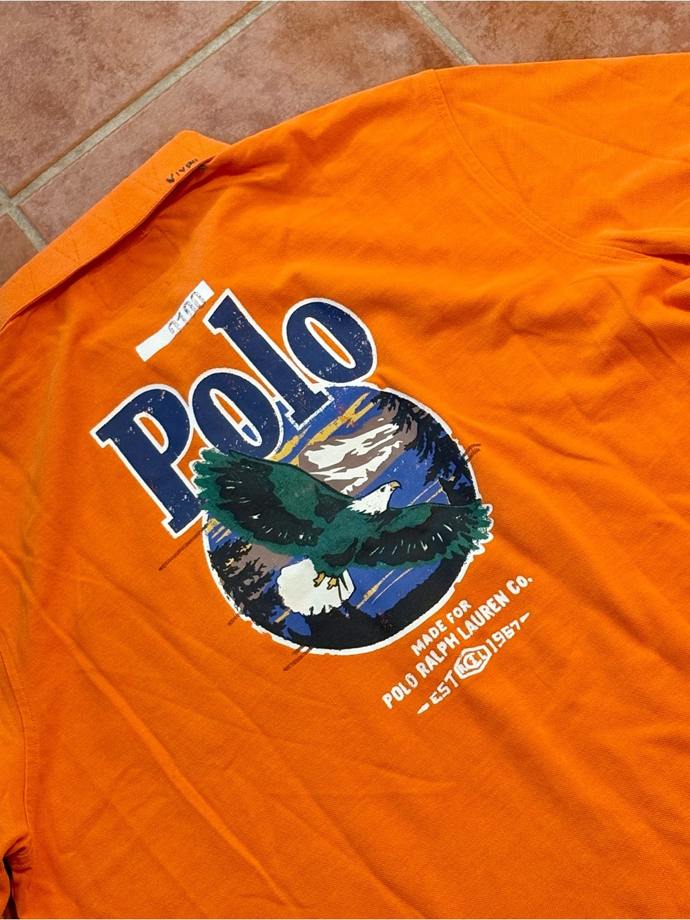 Polo Country by Ralph Lauren orange polo shirt with Blue & Green Accents - Picture 14 of 14